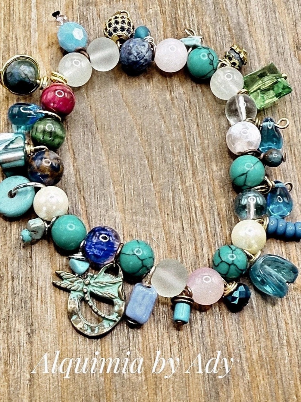 CHARMS + Multicolor gemstones Statement bracelet